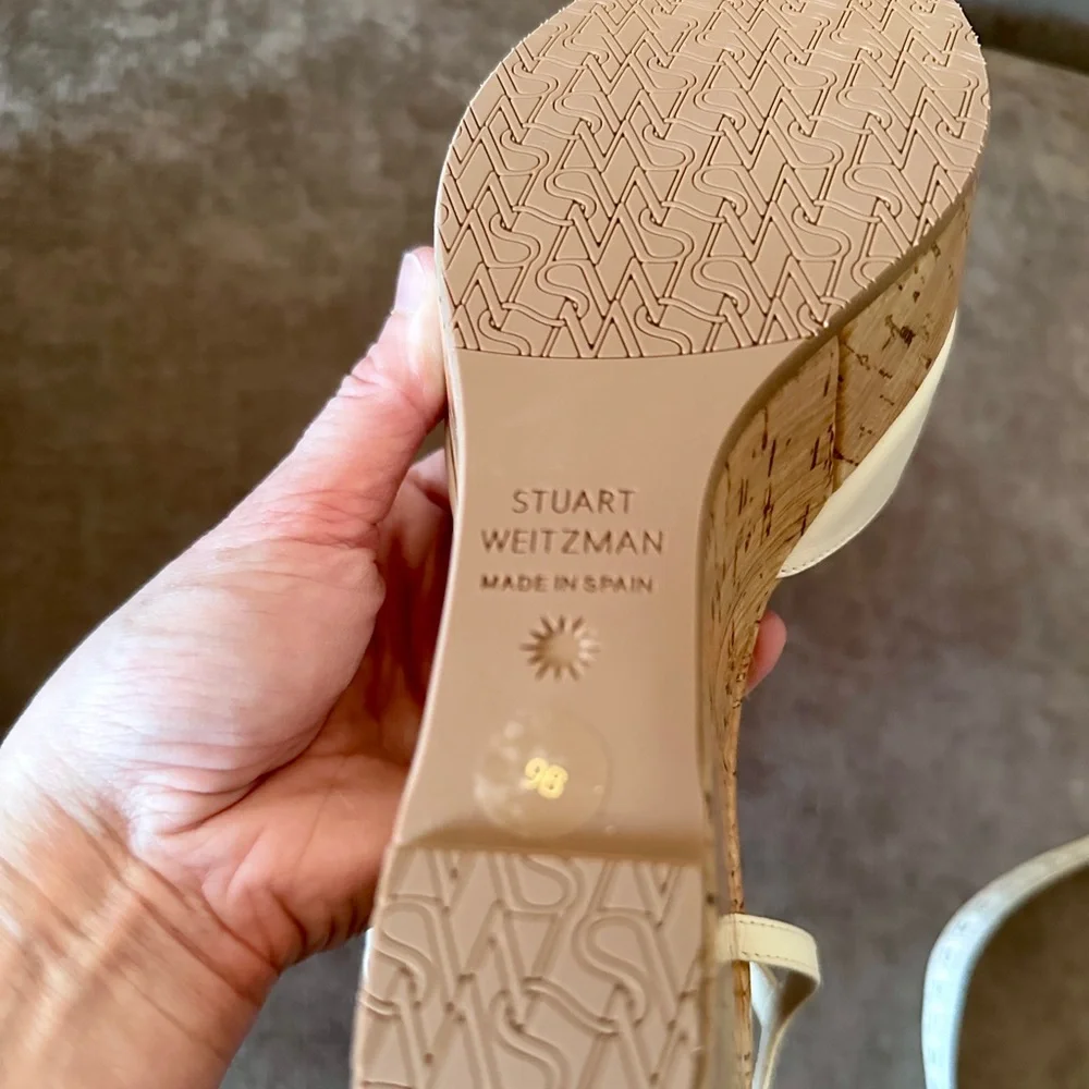 Stuart Weitzman Beige Leather Buckle Strappy Wedge Sandals Women EU 39 US 9 - Picture 12 of 12